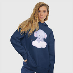 Толстовка оверсайз женская Милый Слонёнок Стоит На Облаке, цвет: тёмно-синий — фото 2