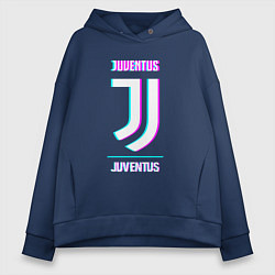 Толстовка оверсайз женская Juventus FC в стиле Glitch, цвет: тёмно-синий