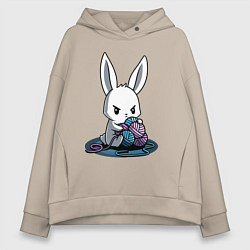 Толстовка оверсайз женская Зайчонок обнял клубки The bunny hugged the balls, цвет: миндальный