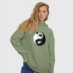 Толстовка оверсайз женская Собачий Инь Янь, цвет: авокадо — фото 2