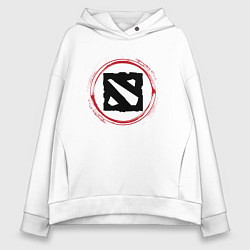 Толстовка оверсайз женская Символ Dota и красная краска вокруг, цвет: белый