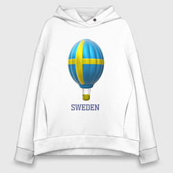 Толстовка оверсайз женская 3d aerostat Sweden flag, цвет: белый