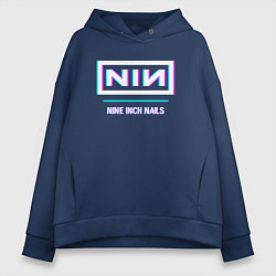 Толстовка оверсайз женская Nine Inch Nails Glitch Rock, цвет: тёмно-синий