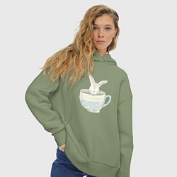 Толстовка оверсайз женская Кролик в чашке, цвет: авокадо — фото 2