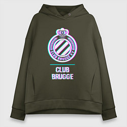 Толстовка оверсайз женская Club Brugge FC в стиле Glitch, цвет: хаки