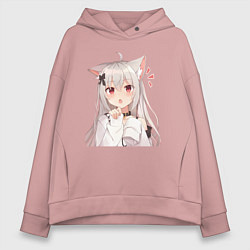Толстовка оверсайз женская Неко кошка-девочка, цвет: пыльно-розовый
