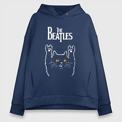 Толстовка оверсайз женская The Beatles rock cat, цвет: тёмно-синий