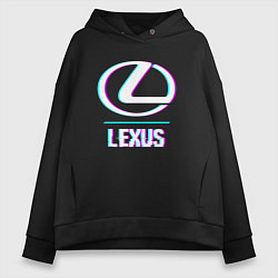 Толстовка оверсайз женская Значок Lexus в стиле glitch, цвет: черный