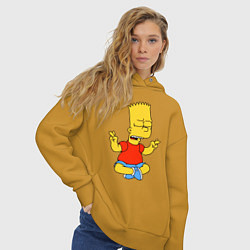 Толстовка оверсайз женская Барт Симпсон - сидит со скрещенными пальцами, цвет: горчичный — фото 2