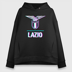 Толстовка оверсайз женская Lazio FC в стиле glitch, цвет: черный