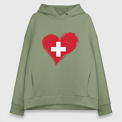 Толстовка оверсайз женская Сердце - Швейцария, цвет: авокадо