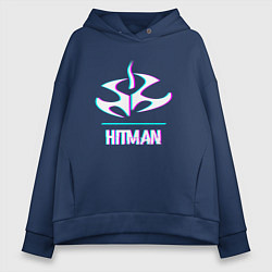 Толстовка оверсайз женская Hitman в стиле glitch и баги графики, цвет: тёмно-синий