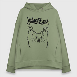Толстовка оверсайз женская Judas Priest - rock cat, цвет: авокадо