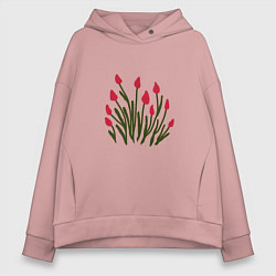 Толстовка оверсайз женская Simple Tulips, цвет: пыльно-розовый