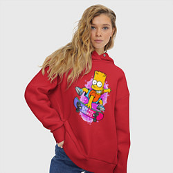 Толстовка оверсайз женская Барт Симпсон на скейтборде - Eat my shorts!, цвет: красный — фото 2