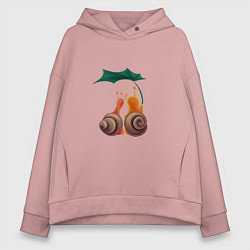 Толстовка оверсайз женская Пара улиток под листом, цвет: пыльно-розовый