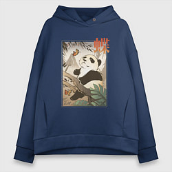 Женское худи оверсайз Панда и бабочка - Японская гравюра Укиё Э