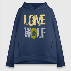 Толстовка оверсайз женская Lone Wolf - одинокий волк, цвет: тёмно-синий