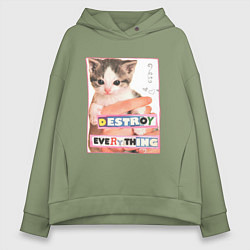 Женское худи оверсайз Destroy everything kitty