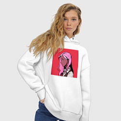 Толстовка оверсайз женская Девушка с розовыми волосами и рубиновыми глазами, цвет: белый — фото 2