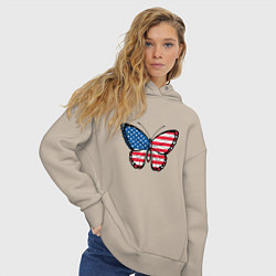 Толстовка оверсайз женская Бабочка - США, цвет: миндальный — фото 2
