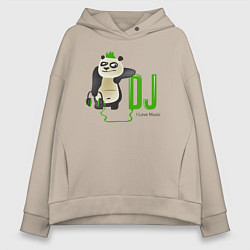 Толстовка оверсайз женская DJ панда я люблю музыку, цвет: миндальный
