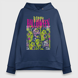 Толстовка оверсайз женская Happy Halloween - crazy faces, цвет: тёмно-синий