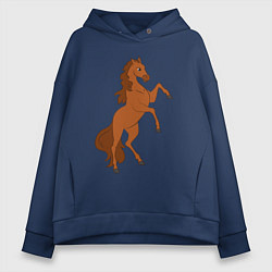 Толстовка оверсайз женская Лошадка на задних ногах, цвет: тёмно-синий