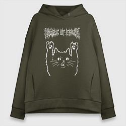Толстовка оверсайз женская Cradle of Filth рок кот, цвет: хаки