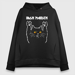 Толстовка оверсайз женская Iron Maiden rock cat, цвет: черный