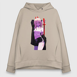 Толстовка оверсайз женская Милашка Пауэр - Человек бензопила, цвет: миндальный