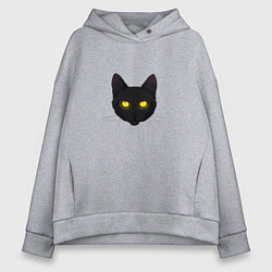 Толстовка оверсайз женская Черный кот с сияющим взглядом, цвет: меланж
