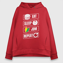 Толстовка оверсайз женская Eat sleep JDM repeat, цвет: красный