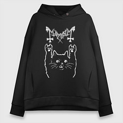 Толстовка оверсайз женская Mayhem рок кот, цвет: черный