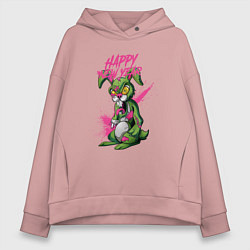Толстовка оверсайз женская Zombie rabbit New year, цвет: пыльно-розовый