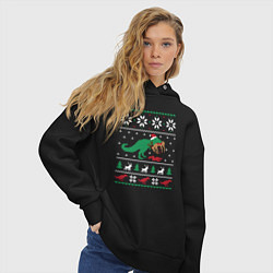 Толстовка оверсайз женская Новогодний тирекс - ugly sweater, цвет: черный — фото 2