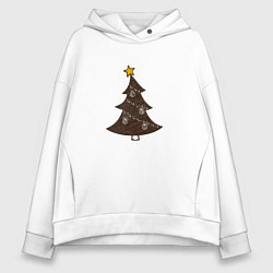 Толстовка оверсайз женская Новогодняя нарядная ёлка, цвет: белый