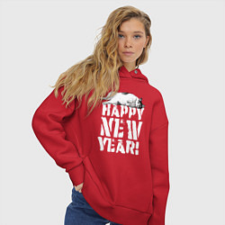 Толстовка оверсайз женская Happy new year - кошечка, цвет: красный — фото 2