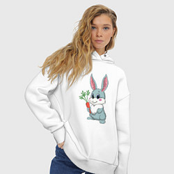 Толстовка оверсайз женская Зайчик с морковкой, цвет: белый — фото 2