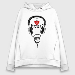 Толстовка оверсайз женская I love Music - headphones, цвет: белый