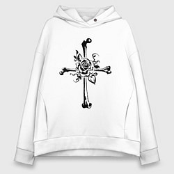 Толстовка оверсайз женская The Cross of Rose and Bones, цвет: белый