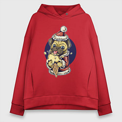 Женское худи оверсайз Новогодний мопс с мороженым