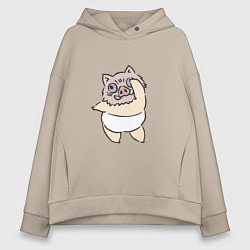 Толстовка оверсайз женская Иноске в танце - Клинок, уничтожающий демонов, цвет: миндальный