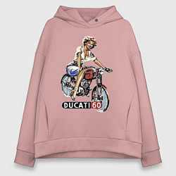 Толстовка оверсайз женская Красивая девушка на мотоцикле Ducati - retro, цвет: пыльно-розовый