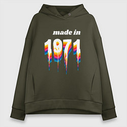 Толстовка оверсайз женская Made in 1971 liquid art, цвет: хаки