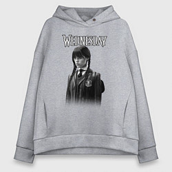 Толстовка оверсайз женская Уэнздей черно-белый стиль, цвет: меланж