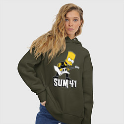 Толстовка оверсайз женская Sum41 Барт Симпсон рокер, цвет: хаки — фото 2