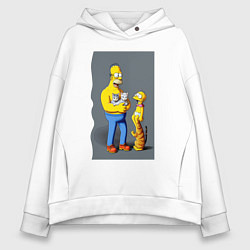 Толстовка оверсайз женская Homer Simpson and cats - нейросеть арт, цвет: белый