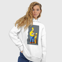 Толстовка оверсайз женская Homer Simpson and cats - нейросеть арт, цвет: белый — фото 2