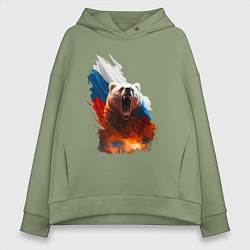 Толстовка оверсайз женская Злой русский медведь, цвет: авокадо